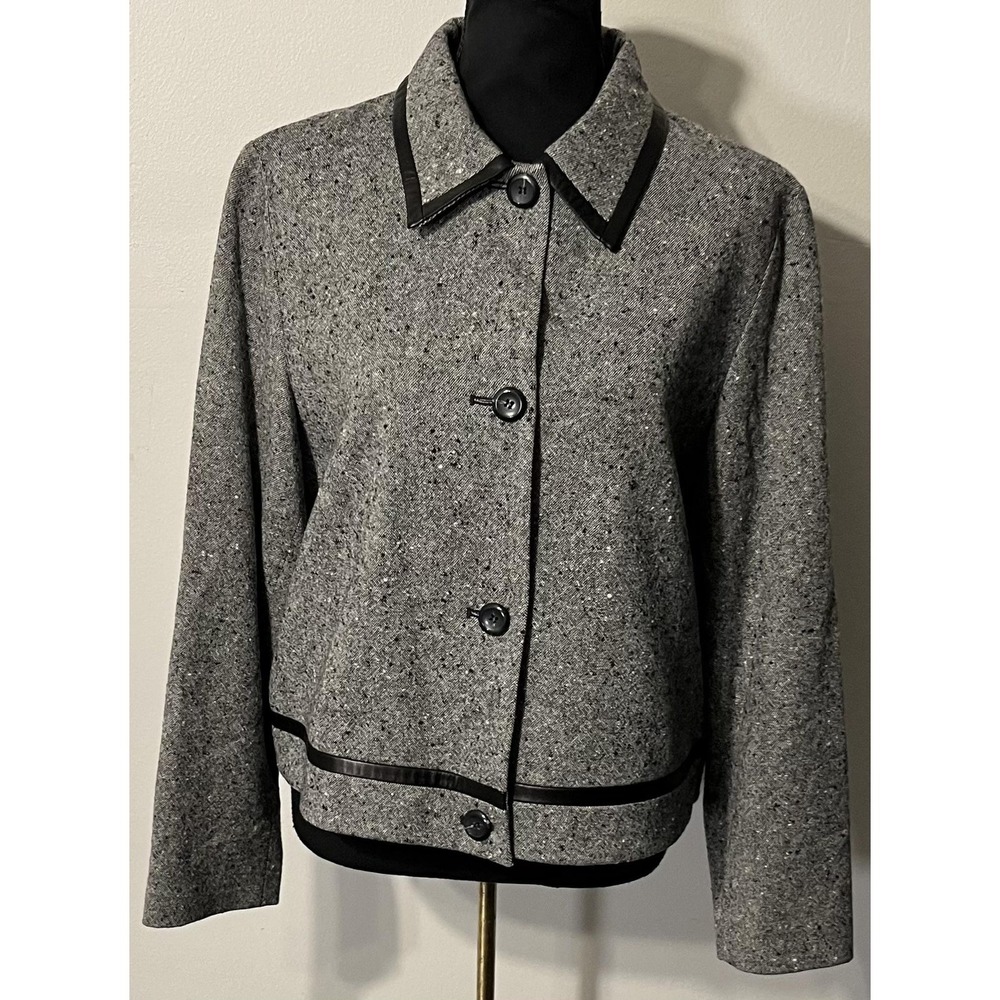 Pendleton Jacket‎ Womens 16 Petite Gray 100% Wool Herringbone Tweed Lined Short